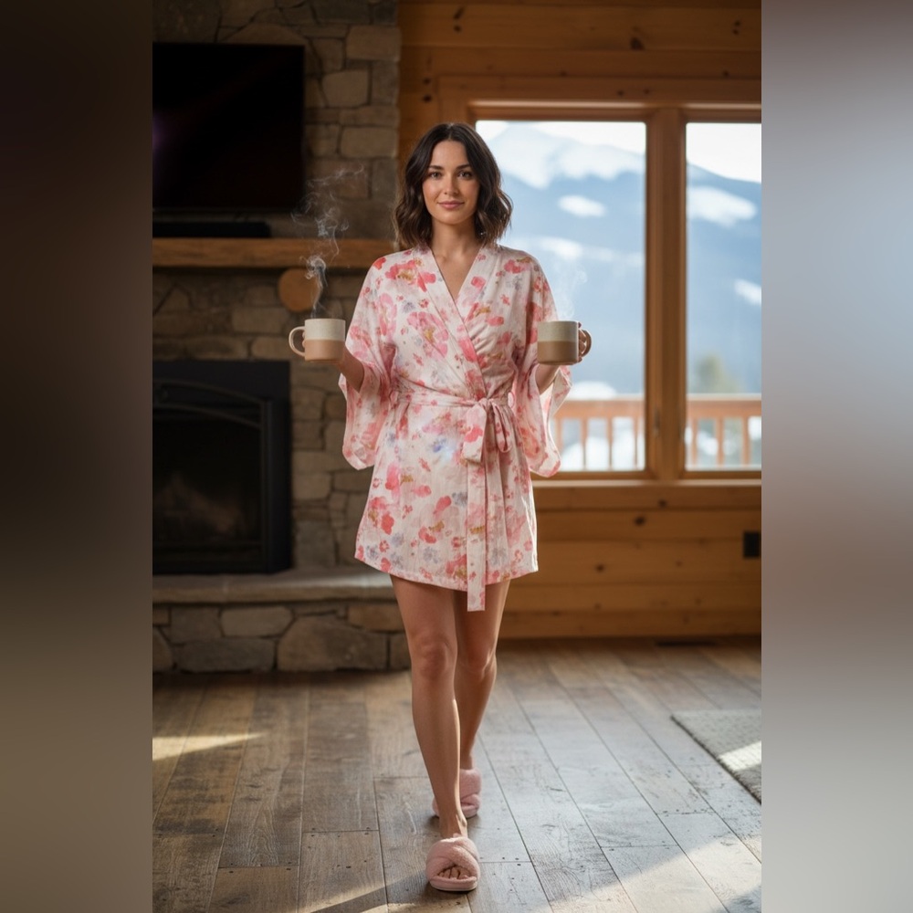 Plum Pretty Sugar Watercolor Floral Robe 💯 % Cotton sm-med